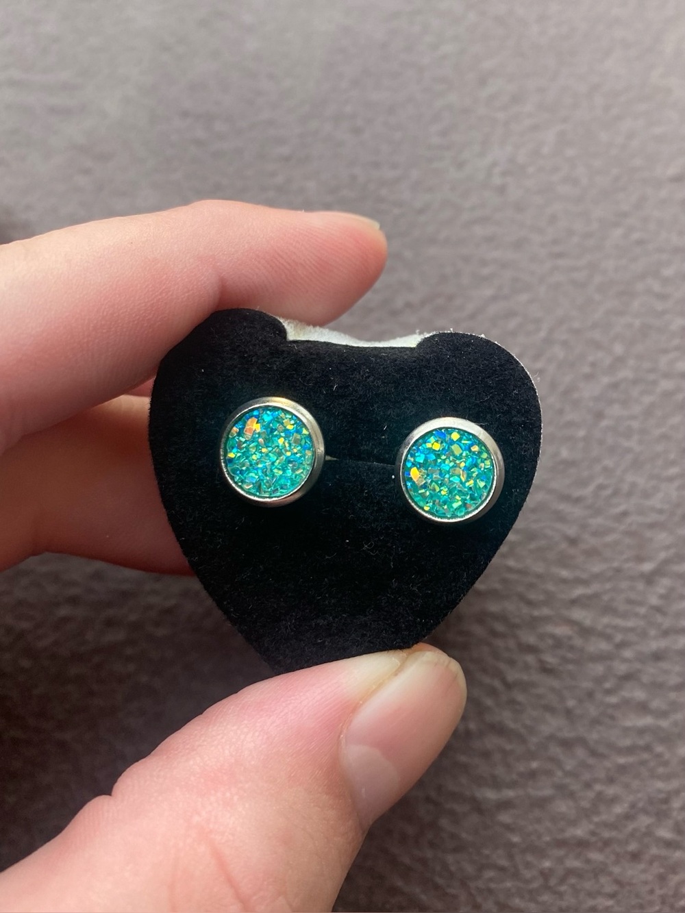 Teal Druzy Round Stud Stainless Steel Pair / Set of Earrings